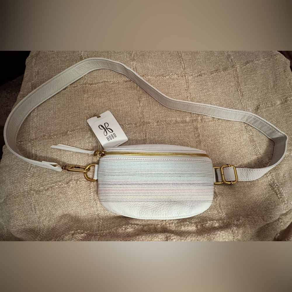 HOBO Cream Leather/ multi color striped / Gold hardware Crossbody / Fanny pack
